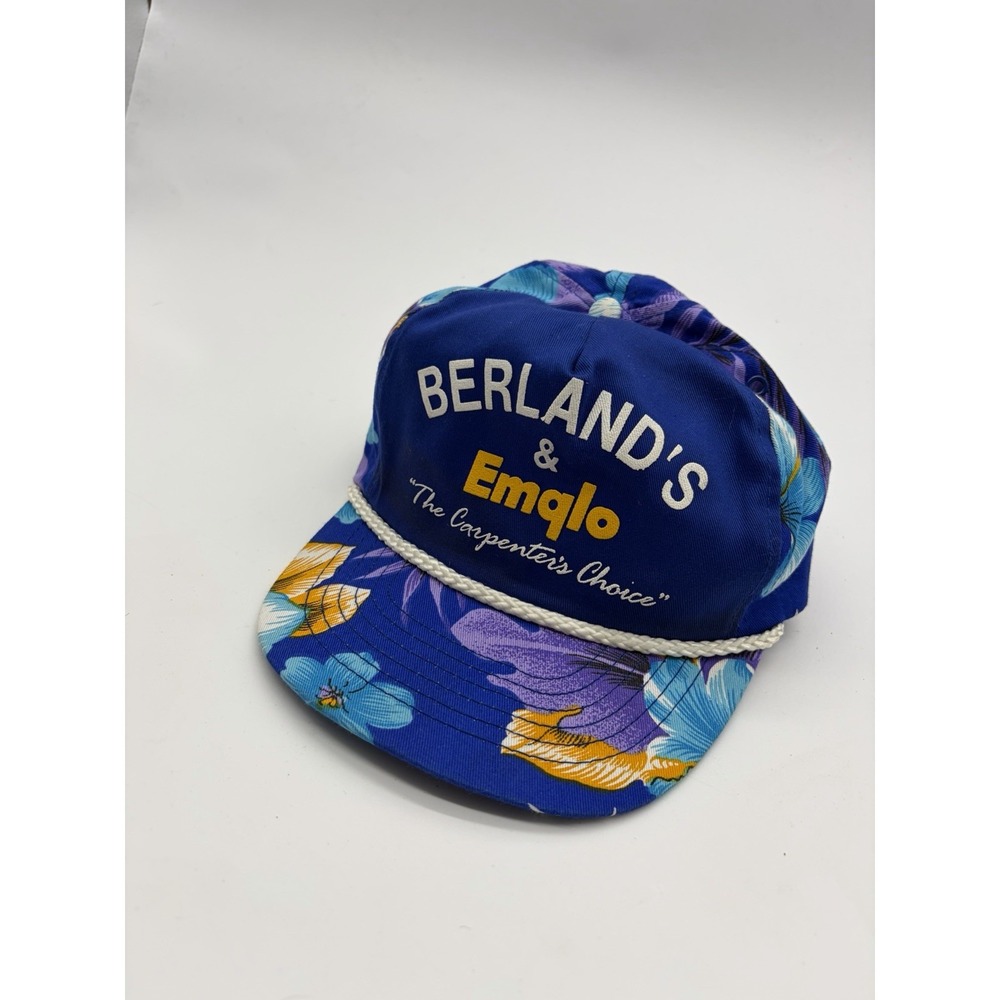 Vtg Floral Roped Snap back Hat Cap- Berlands & Emqlo Carpenters Choice